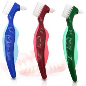 premium hard denture brush toothbrush, cleaning brush, multi-layered bristles & portable denture double sided brush, denture care(pack of 3)
