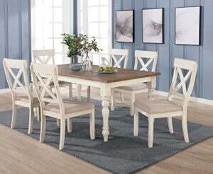roundhill furniture prato 7-piece dining table set with cross back chairs, antique white and distressed oak