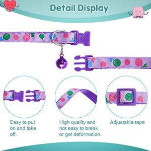 6 Pieces Cat Collar with Bell Kitten Breakaway Collar Heart Pattern Adjustable Safe Baby Kitten Collars Lollipop Spring Summer Cat Collars for Girl Boy Cats