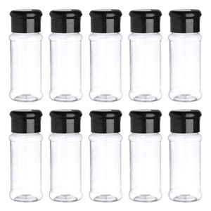aislor 10 pack 100ml plastic spice jars bottles containers with black cap â€“ perfect for storing spice, herbs and powders black one size