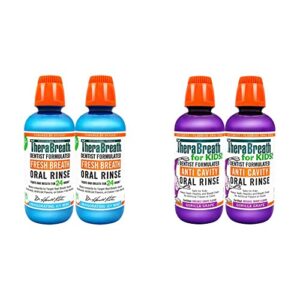 therabreath fresh breath oral rinse, icy mint, 16 ounce bottle (pack of 2) and kids anti-cavity oral rinse, organic gorilla grape, 16 ounce (pack of 2)