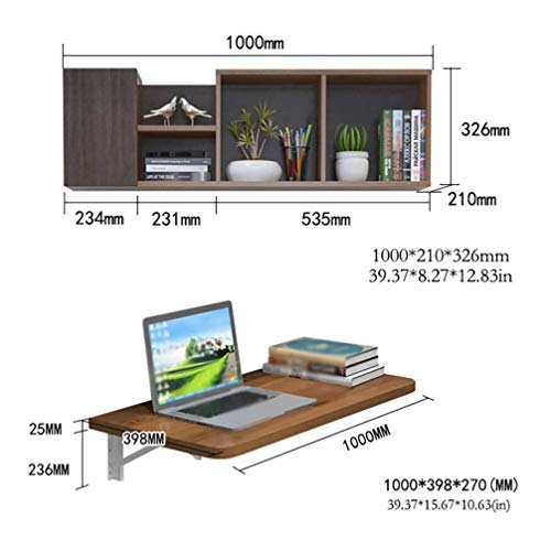 MTYLX Table,Desk,Multi-Function Wall-Mounted Computer Desk Folding Writing Desk with Large Lockers, Small Apartment Bedroom Wall-Mounted Table,Walnut,100398270Mm