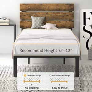 SHA CERLIN Twin Size Platform Bed Frame with Wood headboard and Metal Slats/Rustic Country Style Mattress Foundation/Box Spring Optional/Strong Metal Slats Support/Easy Assembly, Dark Brown