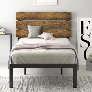 SHA CERLIN Twin Size Platform Bed Frame with Wood headboard and Metal Slats/Rustic Country Style Mattress Foundation/Box Spring Optional/Strong Metal Slats Support/Easy Assembly, Dark Brown