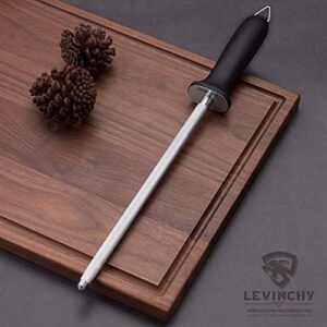 LEVINCHY Honing Steel 10 inch Knife Sharpener Rod, Professional Knife Sharpening Steel, Durable, Easy to Use