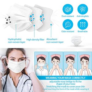 SkyPro 50PCS Medical Grade Procedure Masks, Adult 3 Ply Disposable Hypoallergenic White Face Masks with Elastic Ear Loop Filter Efficiency Greater than 99% Breathable for Hospital