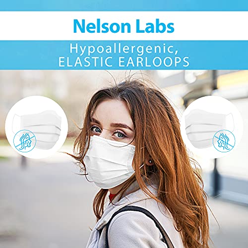 SkyPro 50PCS Medical Grade Procedure Masks, Adult 3 Ply Disposable Hypoallergenic White Face Masks with Elastic Ear Loop Filter Efficiency Greater than 99% Breathable for Hospital