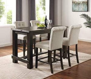 roundhill furniture aneta antique black finished wood 5-piece counter height dining set, tan
