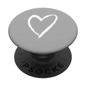 cute hand drawn minimalist white heart on grey popsockets swappable popgrip