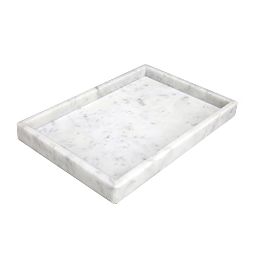 BustleDust 100% Natural Marble Tray,Italian Carrara White Marble Tray,Storage Vanity Tray, Cosmetics Jewelry Tray and Coffee Table Serving Tray, Kitchen Organizer Carrara White,11.8L x 7.87W x 1.18H