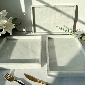 BustleDust 100% Natural Marble Tray,Italian Carrara White Marble Tray,Storage Vanity Tray, Cosmetics Jewelry Tray and Coffee Table Serving Tray, Kitchen Organizer Carrara White,11.8L x 7.87W x 1.18H