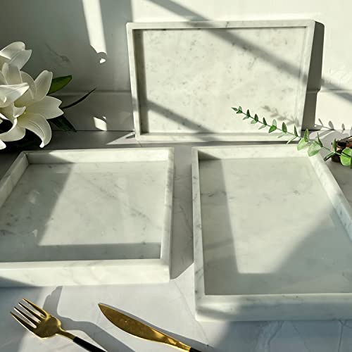 BustleDust 100% Natural Marble Tray,Italian Carrara White Marble Tray,Storage Vanity Tray, Cosmetics Jewelry Tray and Coffee Table Serving Tray, Kitchen Organizer Carrara White,11.8L x 7.87W x 1.18H