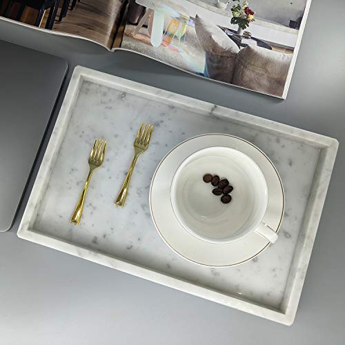 BustleDust 100% Natural Marble Tray,Italian Carrara White Marble Tray,Storage Vanity Tray, Cosmetics Jewelry Tray and Coffee Table Serving Tray, Kitchen Organizer Carrara White,11.8L x 7.87W x 1.18H