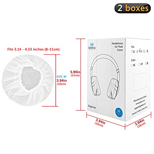 Geekria 100 Pairs Disposable Headphone Covers with Dispenser Box, Stretchable Sanitary Ear Pads Covers, Hygienic Ear Cushion Protector for Medium-Sized Earpiece (50 Pairs/Box, 2 Boxes)