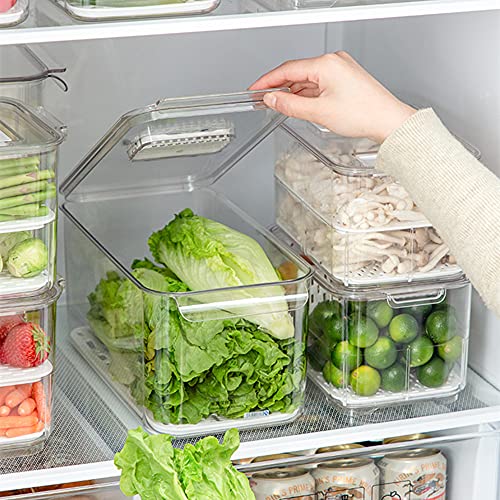 SANNO Vegetable Fruit Containers Fridge Containers,Freezer Produce Saver Refrigerator Organizer Bins with Vented Lids And Drain Tray For Pantry Fridge Freezer Cabinet Kitchen Organization