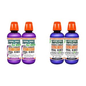 therabreath kids anti-cavity oral rinse, organic gorilla grape, 16 ounce (pack of 2) and 24 hour healthy gums periodontist formulated oral rinse, 16 ounce (pack of 2)