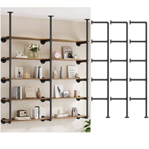 pynsseu industrial iron pipe shelf wall mount, farmhouse diy open bookshelf, pipe shelves for kitchen bathroom, bookcases living room storage, 3pack of 5 tier.