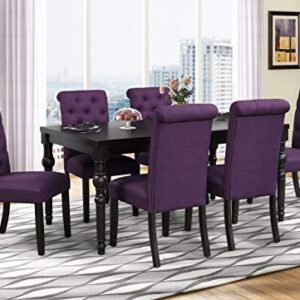 Roundhill Furniture Leviton Urban Style Dark Washed Wood Dining Set: Table and 6 Chairs, Purple