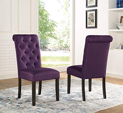 Roundhill Furniture Leviton Urban Style Dark Washed Wood Dining Set: Table and 6 Chairs, Purple