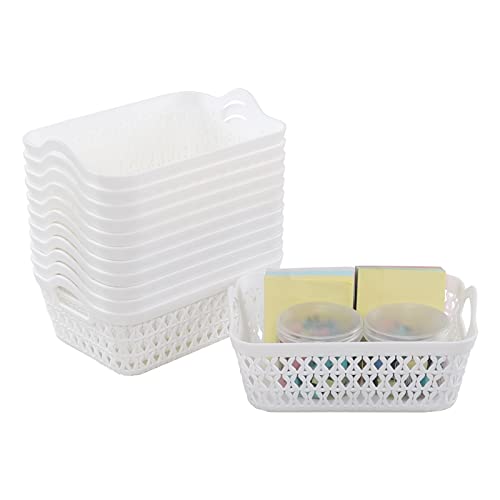 Tstorage Mini Desktop Basket Tray, Plastic Storage Tray Basket with Handles, 12 Packs, F