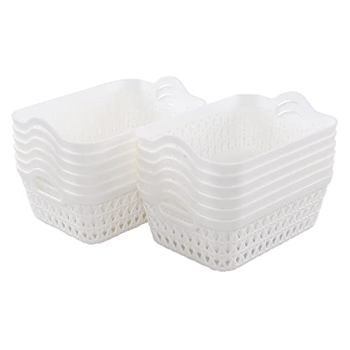 Tstorage Mini Desktop Basket Tray, Plastic Storage Tray Basket with Handles, 12 Packs, F