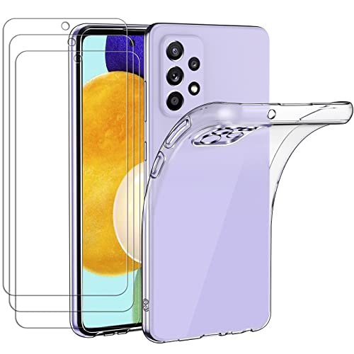 ivoler [4 in 1 Case for Samsung Galaxy A52 5G / 4G / Galaxy A52S 5G 6.5" with 3 Pack Tempered Glass Screen Protector, Clear Slim Soft TPU Silicone Protective Shockproof Phone Case- Clear