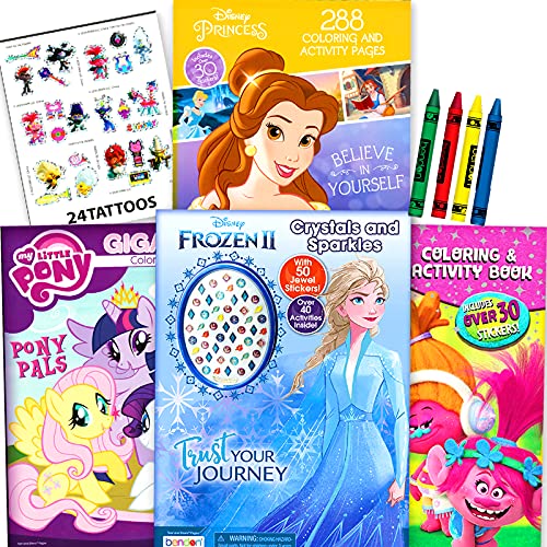 Disney Princess MLP Trolls Coloring Book Ultimate Activity Set Bundle for Girls Kids Toddlers - 4 Coloring Books Featuring Disney Princess, Frozen , My Little Pony and Trolls