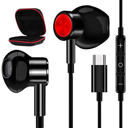 Jelanry USB C Headphone with Microphone, USB Type C Earbuds Magnetic Wired Earphone Volume Control for iPad Mini Air Samsung Z Fold 4 Flip 3 Galaxy S22 S21 S23 Pixel 7 Pro OnePlus 11 10 9 Pro, Black