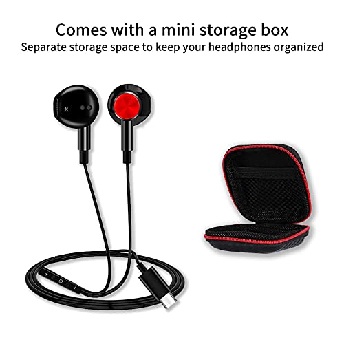 Jelanry USB C Headphone with Microphone, USB Type C Earbuds Magnetic Wired Earphone Volume Control for iPad Mini Air Samsung Z Fold 4 Flip 3 Galaxy S22 S21 S23 Pixel 7 Pro OnePlus 11 10 9 Pro, Black
