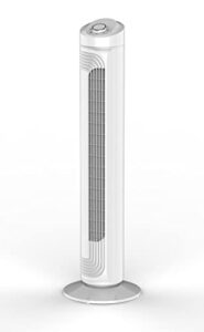 airvention tower fan for bedroom, ultra quiet breezing, 90° wide angle oscillating air circulator, 3 speed levels, small footprint design, 32 inch middle tower standing fan, space saving, fz09, white