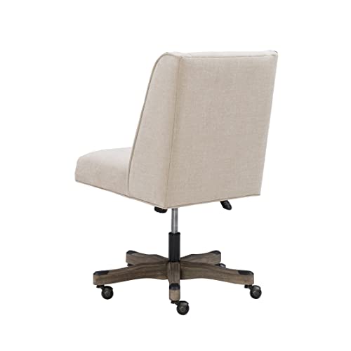 Linon Natural Linen Upholstered Swivel Wooden Base Clayton Office Chair