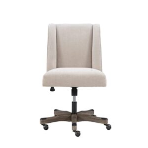 Linon Natural Linen Upholstered Swivel Wooden Base Clayton Office Chair