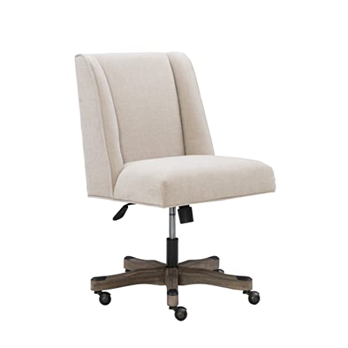 Linon Natural Linen Upholstered Swivel Wooden Base Clayton Office Chair