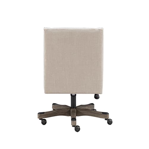 Linon Natural Linen Upholstered Swivel Wooden Base Clayton Office Chair