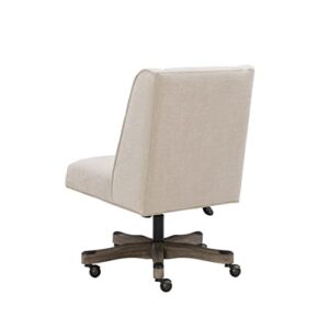 Linon Natural Linen Upholstered Swivel Wooden Base Clayton Office Chair