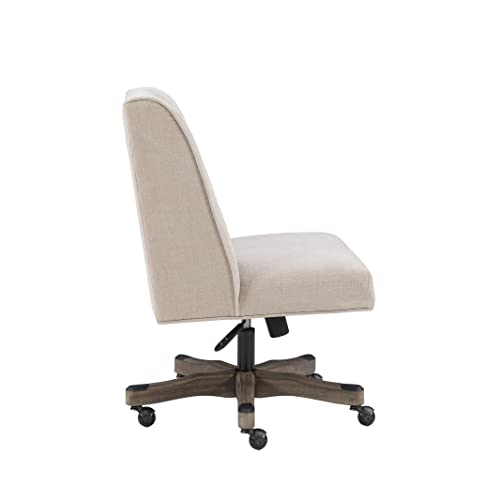 Linon Natural Linen Upholstered Swivel Wooden Base Clayton Office Chair