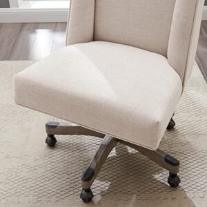 Linon Natural Linen Upholstered Swivel Wooden Base Clayton Office Chair