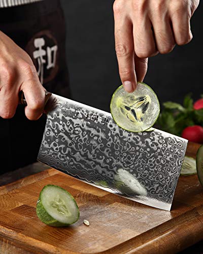 HEZHEN Meat Cleaver Butcher Knife Kitchen Vegetable Cleaver Chinese Chef Cooking Knife 6.8 Inch 67-Layer Damascus Steel Forged Sharp Utility Mincer Knife-Non-Slip Wooden Handle + Gift Box