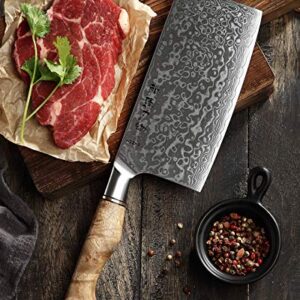 HEZHEN Meat Cleaver Butcher Knife Kitchen Vegetable Cleaver Chinese Chef Cooking Knife 6.8 Inch 67-Layer Damascus Steel Forged Sharp Utility Mincer Knife-Non-Slip Wooden Handle + Gift Box