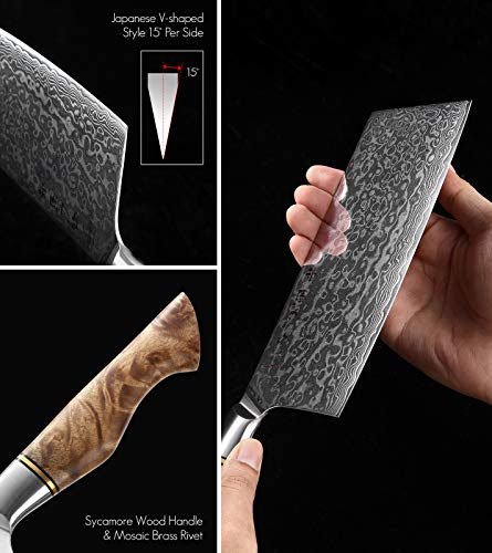 HEZHEN Meat Cleaver Butcher Knife Kitchen Vegetable Cleaver Chinese Chef Cooking Knife 6.8 Inch 67-Layer Damascus Steel Forged Sharp Utility Mincer Knife-Non-Slip Wooden Handle + Gift Box