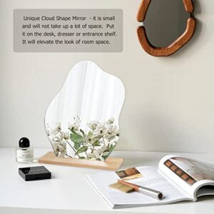 DaizySight Irregular Aesthetic Vanity Mirror Frameless, Decorative Desk Tabletop Acrylic Mirrors with Wooden Stand for Living Room, Bedroom, and Minimal Spaces Home Decor - Cloud Shape