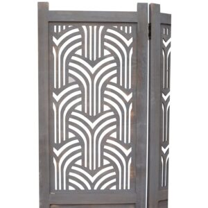 Legacy Decor 3 Panels Room Divider Rustic Wood w/Decorative Cutout Grey