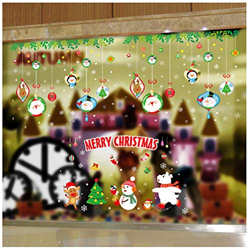 YULOONG Christmas Windows Static Stickers Colorful Clings Removable Vinyl Santa Claus Christmas Tree Snowman Snowflake Deer DIY Wall Window Door Mural Showcase Decal Sticker