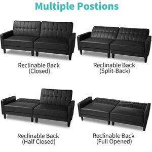 URRED Futon Sofa Bed Loveseat Sofa Sleeper, Convertible Loveseat Sofa Bed, Fotone Bed Couch Tufted Design with Adjustable Backrest and Side Pockets for Small Spaces (PU-Black)