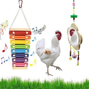 viowey 2pcs chicken xylophone toys, chicken mirror, chicken pecking toy, suspensible wood xylophone toy with 8 metal keys for hens parrots