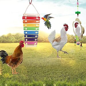 Viowey 2PCS Chicken Xylophone Toys, Chicken Mirror, Chicken Pecking Toy, Suspensible Wood Xylophone Toy with 8 Metal Keys for Hens Parrots