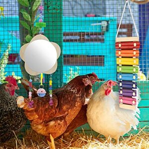 Viowey 2PCS Chicken Xylophone Toys, Chicken Mirror, Chicken Pecking Toy, Suspensible Wood Xylophone Toy with 8 Metal Keys for Hens Parrots