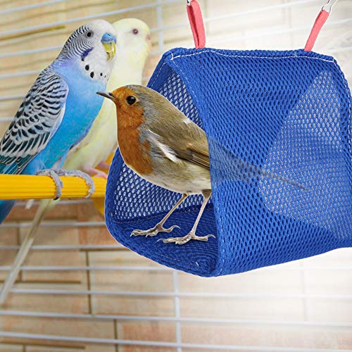 eecoo Parrot Hanging Hammock, Breathable Mesh Summer Small Pet Hammock for Hamster Bird Parakeet Small Parrot Cool Nest Hammock Bed Cage Toy (Blue)