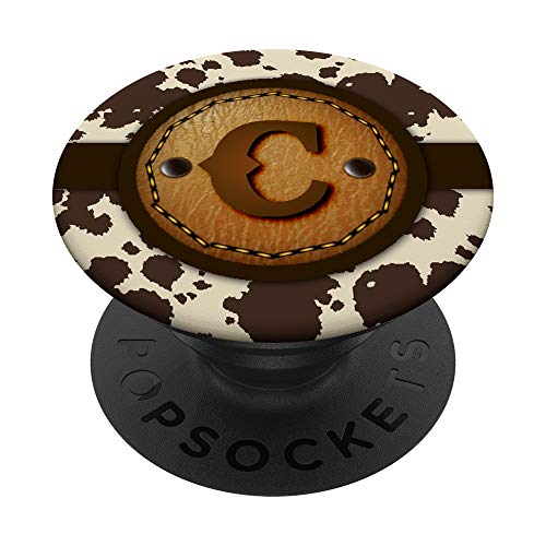 Brown Cow Western Print Monogram - Initial Letter C PopSockets Swappable PopGrip