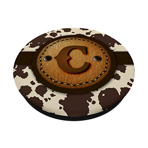 Brown Cow Western Print Monogram - Initial Letter C PopSockets Swappable PopGrip